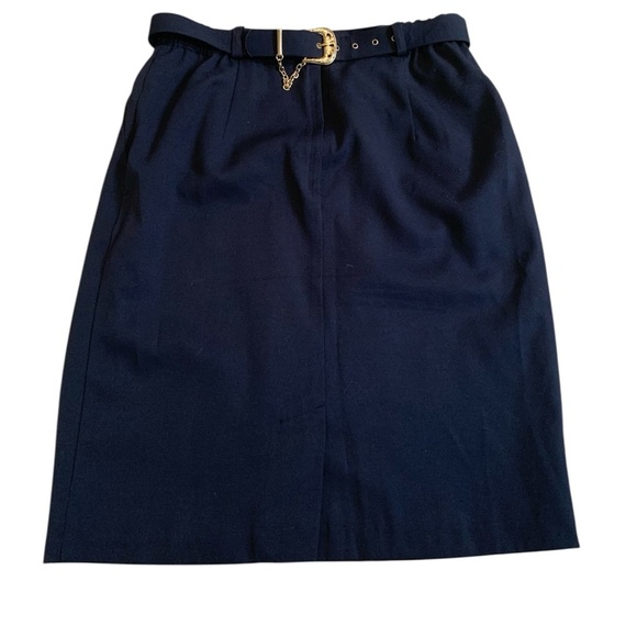 Vintage 80s Principles Petite Black Midi Skirt | Gold Chain Belt Detail Size 12 - Picture 1 of 8